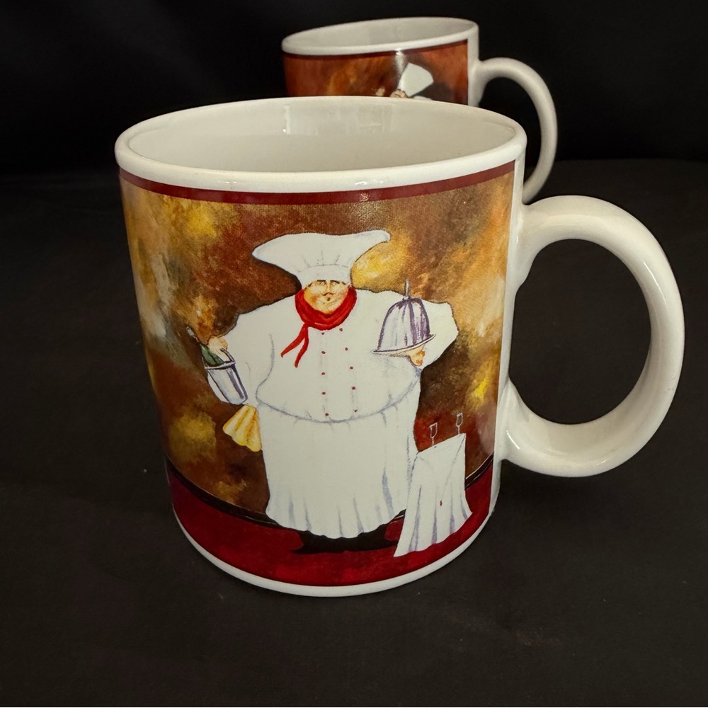 Set Of 4 Jennifer Garant AL DENTE Fat Italian Chef Coffee Mugs By Sakura Table - Picture 6 of 11